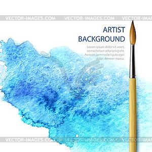 Realistic brush on blue watercolor background - vector image