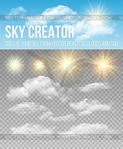 Sky creator. Set realistic clouds and sun - vector clip art