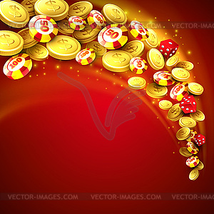 Casino background with chips, craps and money - royalty-free vector clipart