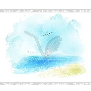 Background of watercolor seascape - vector clipart