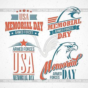 Memorial Day. Typographic card with American flag - royalty-free vector image