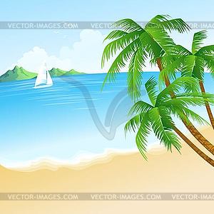 Summer holidays background with palm leaves and sea - vector clipart