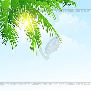 Summer holidays background with palm leaves and sea - vector clipart