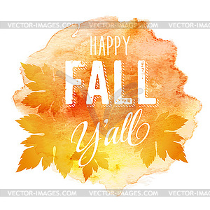 Autumn label on colorful watercolor background - vector clipart