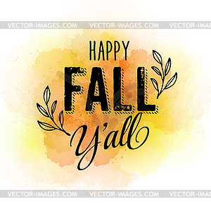 Autumn label on colorful watercolor background - vector image