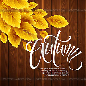 Autumn background with leaf and wood texture - vector clipart