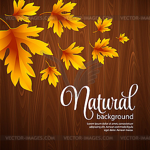 Осенний фон с листьями и текстуру древесины - иллюстрация в векторном формате