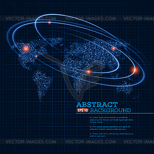 Карта мира с горящими точками и линиями - стоковый клипарт