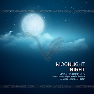 Night background, Moon, Clouds and shining Stars - vector EPS clipart