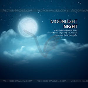 Night background, Moon, Clouds and shining Stars - vector clipart