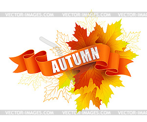 Fall leave with ribbon banner - vector clipart