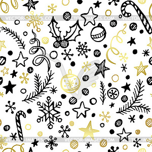 Christmas and New Year golden seamless pattern - vector clipart