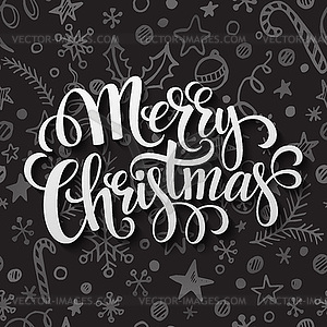 Merry Christmas lettering in chalk seamless pattern - vector clipart