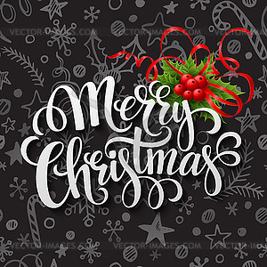 Merry Christmas lettering in chalk seamless pattern - vector clip art