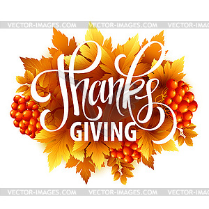 Happy Thanksgiving with text greeting and autumn - vector clip art