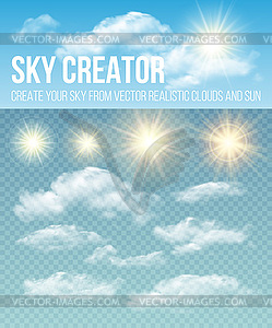 Sky creator. Set realistic clouds and sun - vector image