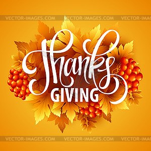 Happy Thanksgiving with text greeting and autumn - vector image