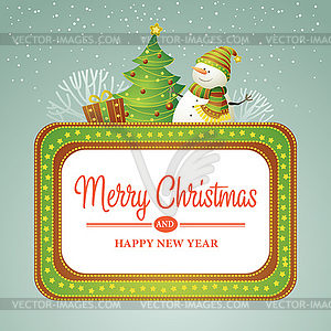 Christmas with snowman - vector clipart