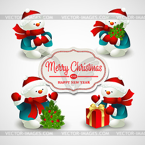 Christmas with snowman - vector clipart / vector image