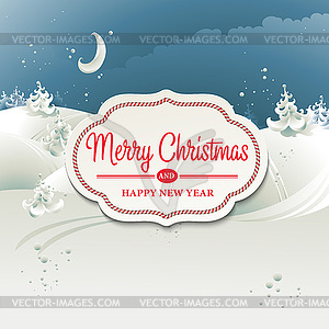 Рождественская открытка с Зимний пейзаж - векторный клипарт EPS