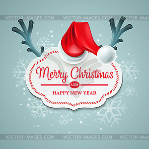 Christmas card with Santa Claus hat and reindeer - vector image