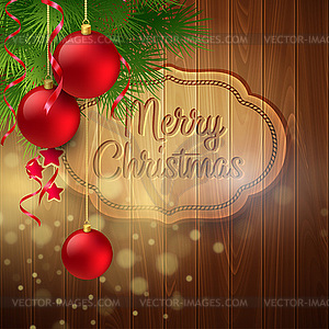 Christmas decoration on wooden background. - vector image