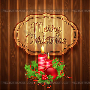 Christmas decoration on wooden background. - vector image