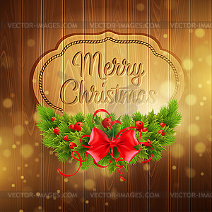 Christmas decoration on wooden background. - vector clipart