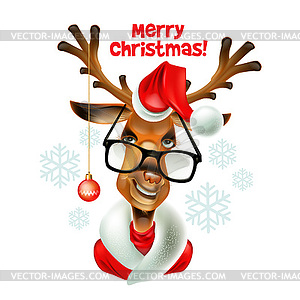 Christmas santa hipster deer - vector image