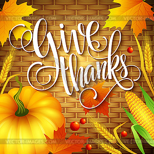 Thanksgiving Card wicker basket background - vector clipart