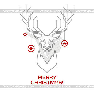 Christmas deer. Line art - vector image