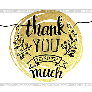 Thank you hand lettering on splash golden textured - vector clip art