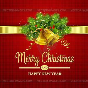 Christmas decoration with evergreen trees, holly an - vector clip art