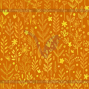 Seamless pattern, doodling fall grass design - color vector clipart