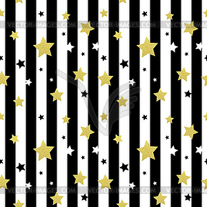 Black, white and gold stars seamless patterns - vector clipart