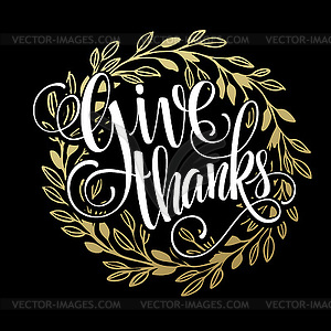 Благодарения - золото сверкающий дизайн надписи - изображение в векторном формате