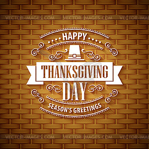 Thanksgiving typography greeting card. Wicker baske - vector clip art