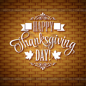 Thanksgiving typography greeting card. Wicker baske - vector clipart