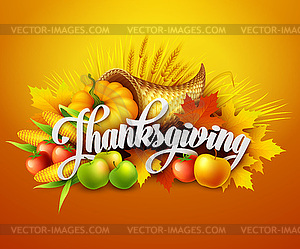 Thanksgiving cornucopia full of harvest fruits and - vector clipart