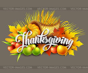 Thanksgiving cornucopia full of harvest fruits and - vector image