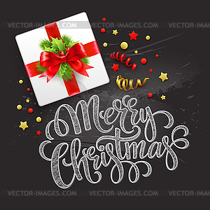 Merry Christmas greeting card. Christmas gift box.  - vector clipart