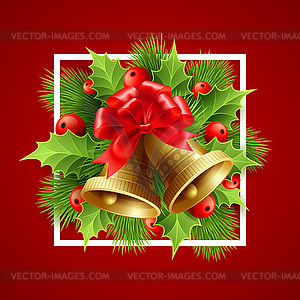 Christmas decoration with evergreen trees, holly an - vector clip art