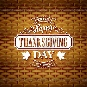 Thanksgiving typography greeting card. Wicker baske - vector image