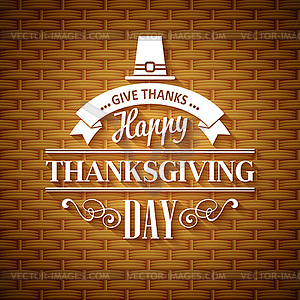 Thanksgiving typography greeting card. Wicker baske - vector image