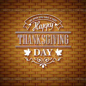 Thanksgiving typography greeting card. Wicker baske - vector clipart