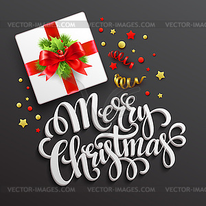 Merry Christmas greeting card. Gift box.  - vector clip art