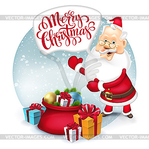 Happy Santa Clause with gift sack - vector clipart