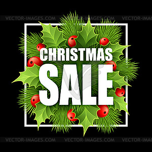 Christmas sale design with holly - vector clipart