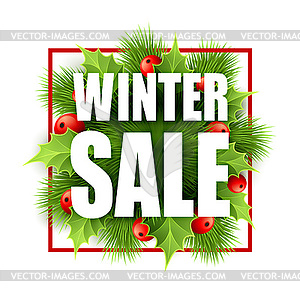 Christmas sale design with holly - vector clipart