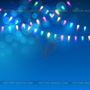 Синий фон Рождество с огнями - векторное изображение
